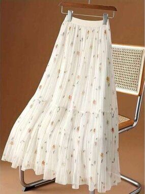 LuminousWealth Women's Elegant Floral Pleated Maxi Dress - Colorful Floral Patte